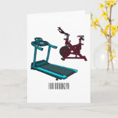 トレッドミル&スピニング自転車の漫画イラストレーション カード (黄色い花)
