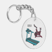 トレッドミル&スピニング自転車の漫画イラストレーション キーホルダー (正面左)