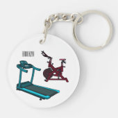 トレッドミル&スピニング自転車の漫画イラストレーション キーホルダー (裏面)