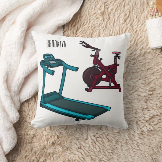 トレッドミル&スピニング自転車の漫画イラストレーション クッション (ブランケット)