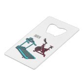 トレッドミル&スピニング自転車の漫画イラストレーション クレジットカード栓抜き (裏面アングル)