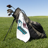 トレッドミル&スピニング自転車の漫画イラストレーション ゴルフタオル (グリーン)