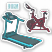 トレッドミル&スピニング自転車の漫画イラストレーション シール (正面)