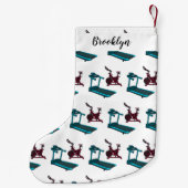 トレッドミル&スピニング自転車の漫画イラストレーション スモールクリスマスストッキング (裏面)