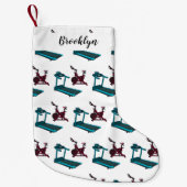 トレッドミル&スピニング自転車の漫画イラストレーション スモールクリスマスストッキング (正面)