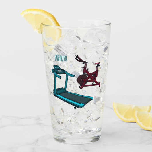 トレッドミル&スピニング自転車の漫画イラストレーション タンブラーグラス (アイス正面)