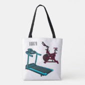 トレッドミル&スピニング自転車の漫画イラストレーション トートバッグ (裏面)
