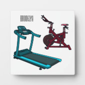トレッドミル&スピニング自転車の漫画イラストレーション フォトプラーク (正面)