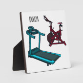 トレッドミル&スピニング自転車の漫画イラストレーション フォトプラーク (正面)