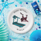 トレッドミル&スピニング自転車の漫画イラストレーション ペーパープレート (パーティー)