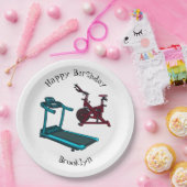 トレッドミル&スピニング自転車の漫画イラストレーション ペーパープレート (パーティー)