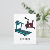 トレッドミル&スピニング自転車の漫画イラストレーション ポストカード (スタンド正面)