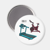 トレッドミル&スピニング自転車の漫画イラストレーション マグネット (正面/裏面)
