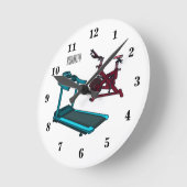 トレッドミル&スピニング自転車の漫画イラストレーション ラウンド壁時計 (傾斜)