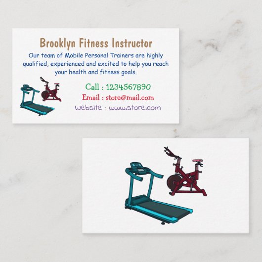 トレッドミル&スピニング自転車の漫画イラストレーション 名刺 (正面/裏面)
