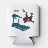 トレッドミル&スピニング自転車の漫画イラストレーション 缶クーラー (裏面)