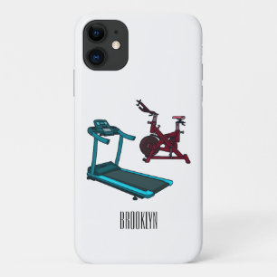 トレッドミル&スピニング自転車の漫画イラストレーション iPhone 11 ケース