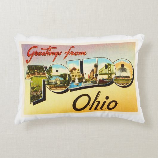 トレドオハイオ州オハイオ州の古いヴィンテージ旅行記念品 アクセントクッション (正面)