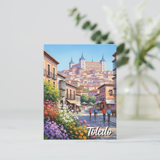 トレドスペインアルカサル旅行花 ポストカード (スタンド正面)