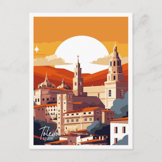 トレドスペインヴィンテージ旅行イラストレーション ポストカード (正面)