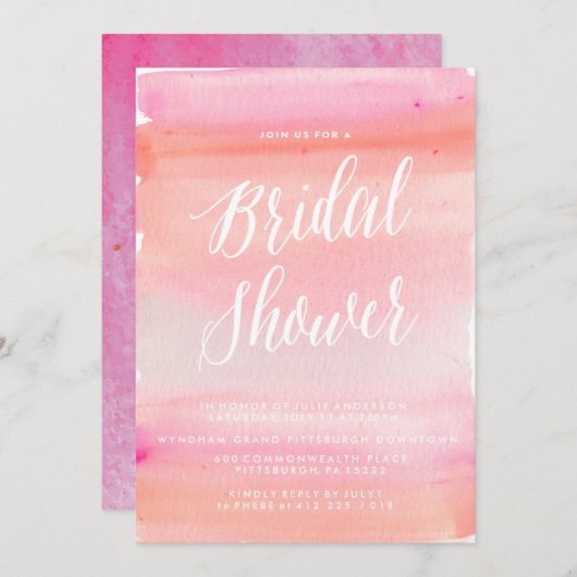 トレドニーウォーターカラーブライダルシャワー招待 招待状 (正面/裏面)