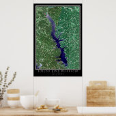 トレドベンド湖テキサス州 – ルイジアナ衛星地図 ポスター (キッチン)