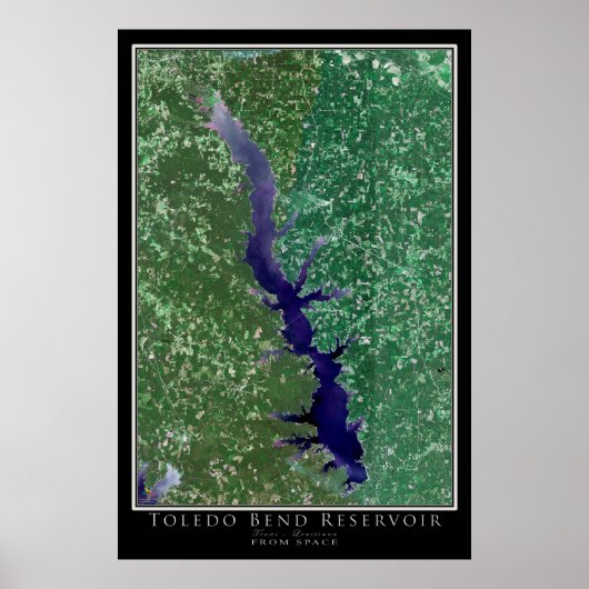 トレドベンド湖テキサス州 – ルイジアナ衛星地図 ポスター (正面)
