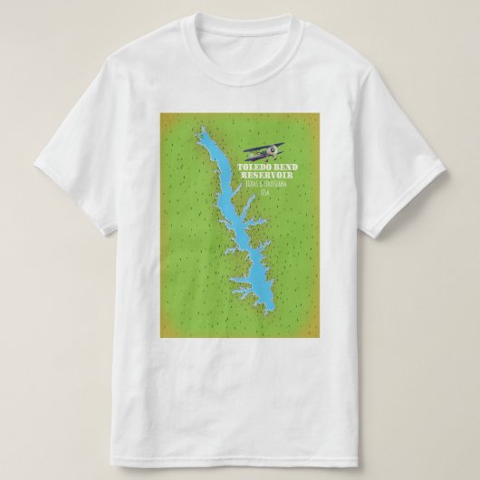 トレドベンド貯水池テキサス州&ルイジアナの地図 Tシャツ (デザイン正面)