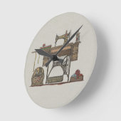 トレドル裁縫マシーン&子猫 ラウンド壁時計 (傾斜)