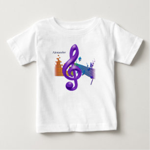 トレブルカラフルクレフ、 音符記号ミュージックTee -名前をカスタムする ベビーTシャツ