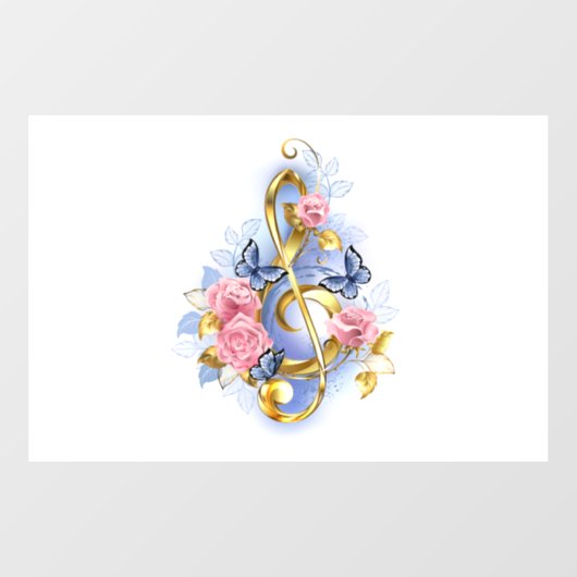 トレブルクレフ、 音符記号とピンクローズ ウィンドウサイン (シート)