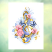 トレブルクレフ、 音符記号とピンクローズ ウィンドウサイン (シート3)