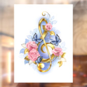 トレブルクレフ、 音符記号とピンクローズ ウィンドウサイン (シート2)