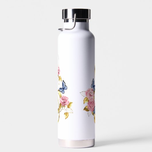 トレブルクレフ、 音符記号とピンクローズ ウォーターボトル (右面)