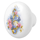 トレブルクレフ、 音符記号とピンクローズ セラミックノブ (右)