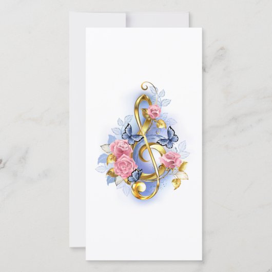 トレブルクレフ、 音符記号とピンクローズ セーブザデート (正面)