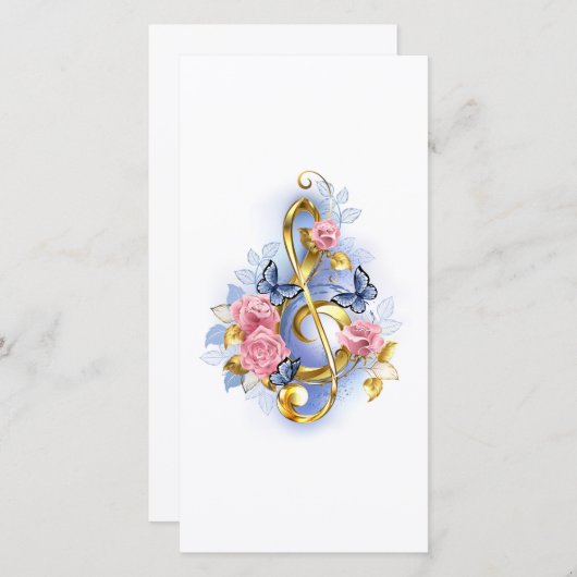 トレブルクレフ、 音符記号とピンクローズ セーブザデート (正面/裏面)