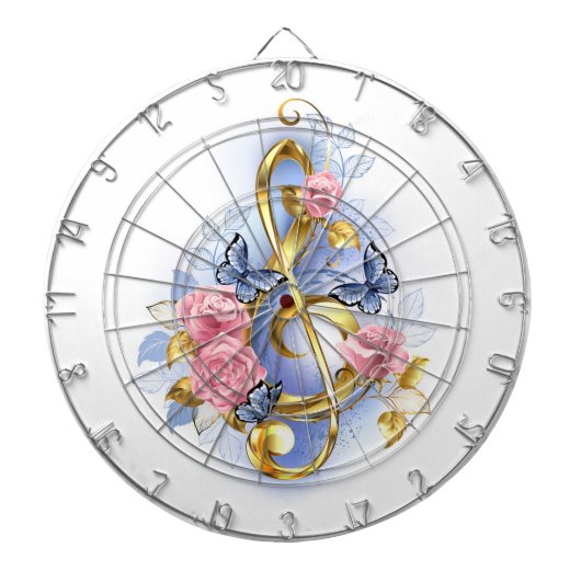 トレブルクレフ、 音符記号とピンクローズ ダーツボード (正面)