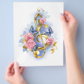 トレブルクレフ、 音符記号とピンクローズ チラシ (手)