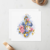 トレブルクレフ、 音符記号とピンクローズ ノートカード (正面/裏面インサイチュ)