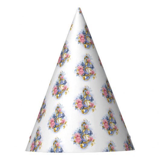 トレブルクレフ、 音符記号とピンクローズ パーティーハット (正面)