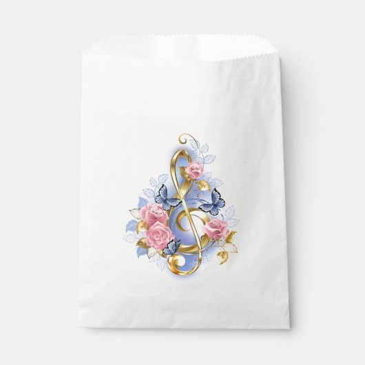 トレブルクレフ、 音符記号とピンクローズ フェイバーバッグ (正面)