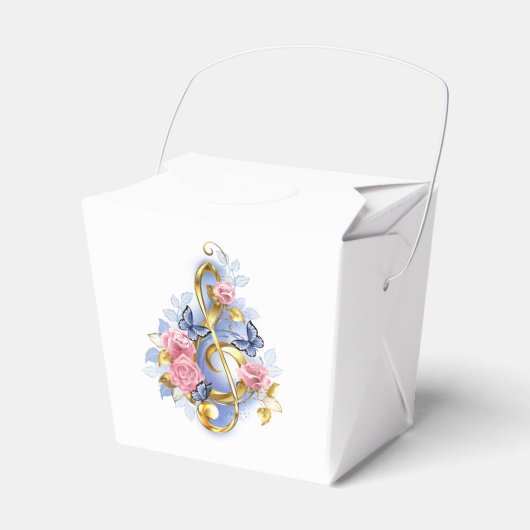 トレブルクレフ、 音符記号とピンクローズ フェイバーボックス (正面サイド)