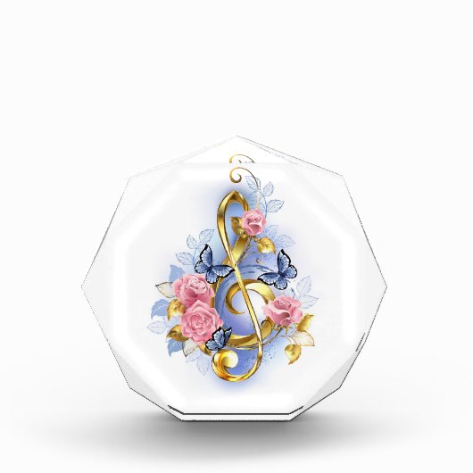 トレブルクレフ、 音符記号とピンクローズ フォトブロック (正面)