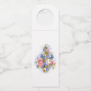 トレブルクレフ、 音符記号とピンクローズ ボトルネックタグ