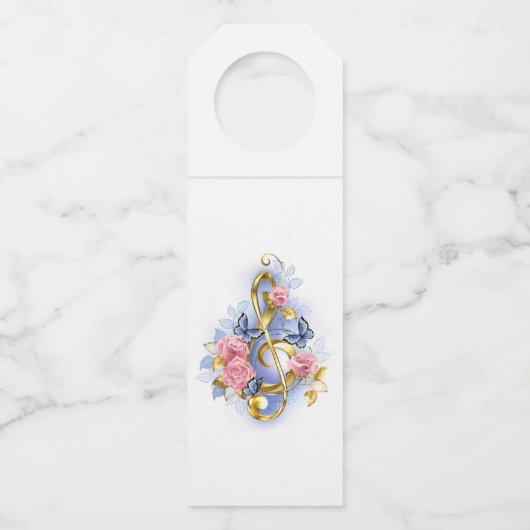 トレブルクレフ、 音符記号とピンクローズ ボトルネックタグ (正面)