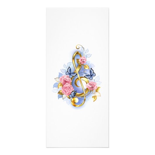 トレブルクレフ、 音符記号とピンクローズ ラックカード (正面)