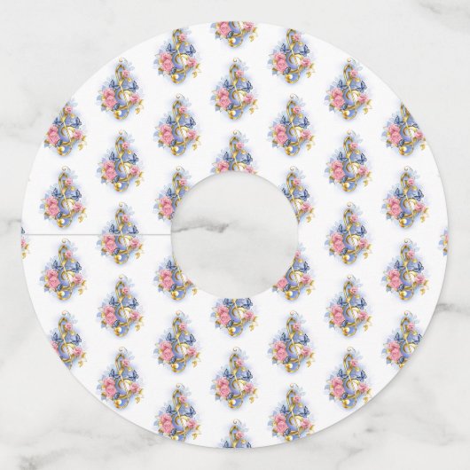 トレブルクレフ、 音符記号とピンクローズ ワイングラスタグ (裏面)