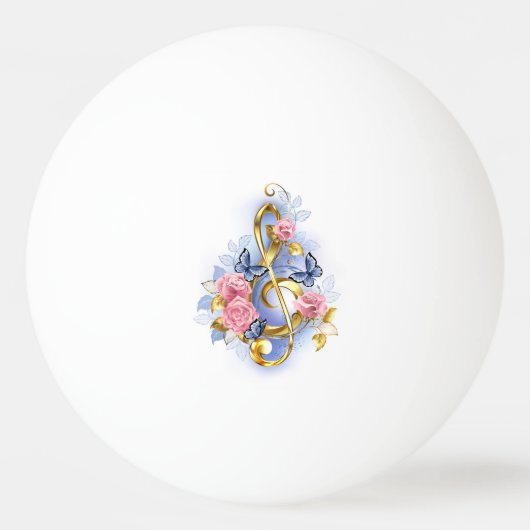 トレブルクレフ、 音符記号とピンクローズ 卓球ボール (正面)