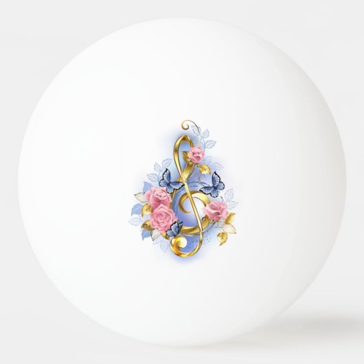 トレブルクレフ、 音符記号とピンクローズ 卓球ボール (正面)